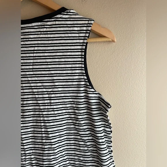 New Mossino Women Sleeveless Linen Dress Black White Stripe Size Medium - Picture 5 of 10